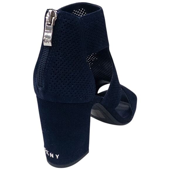 DKNY Helli Women's Open Toe Suede Bootie Sandals Navy Blue Size 8 - Picture 2 of 8